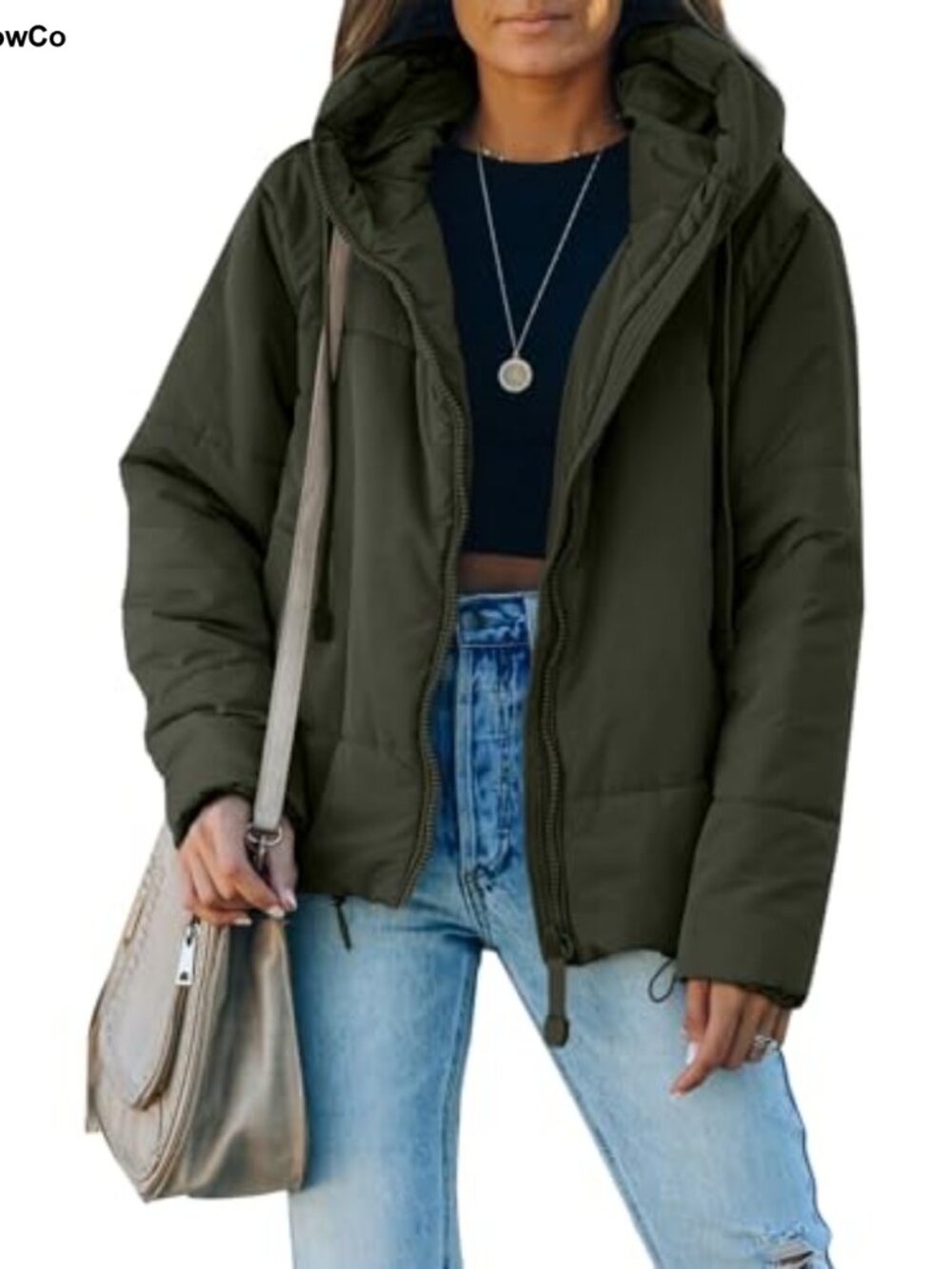 Womens Full Zip Hooded Puffer Jacket Short Oversized Winter Coat